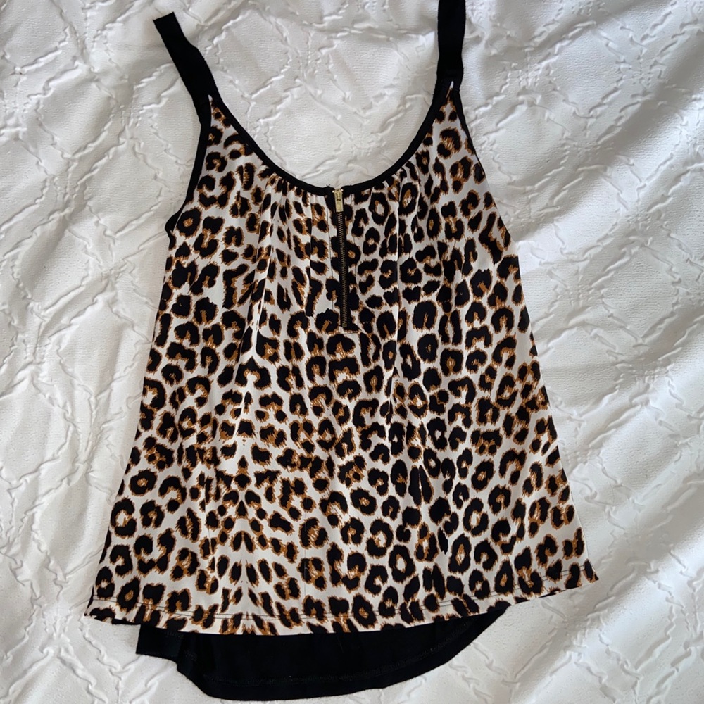 Express leopard front zip tank